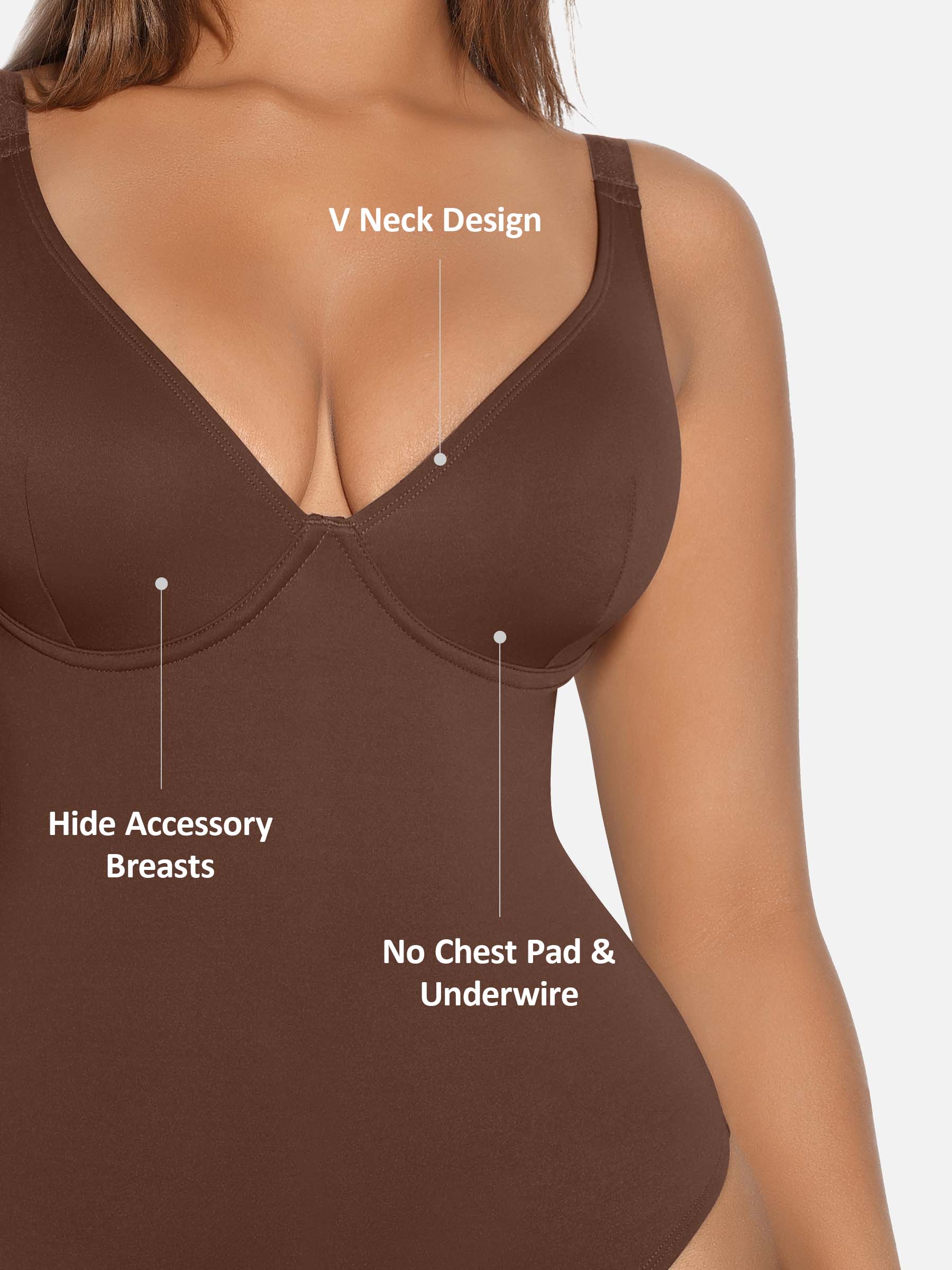 Feelingirl V Neck Tummy Control Shaping Bodysuit - Image 86