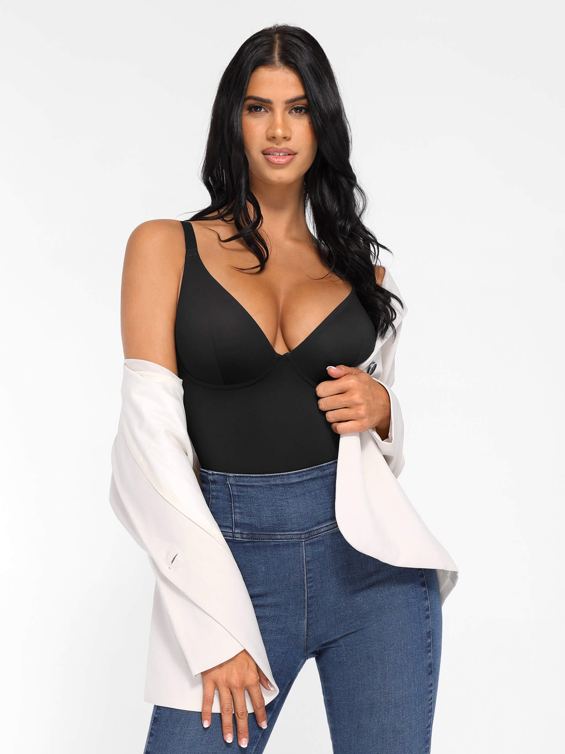 Feelingirl V Neck Tummy Control Shaping Bodysuit - Image 87