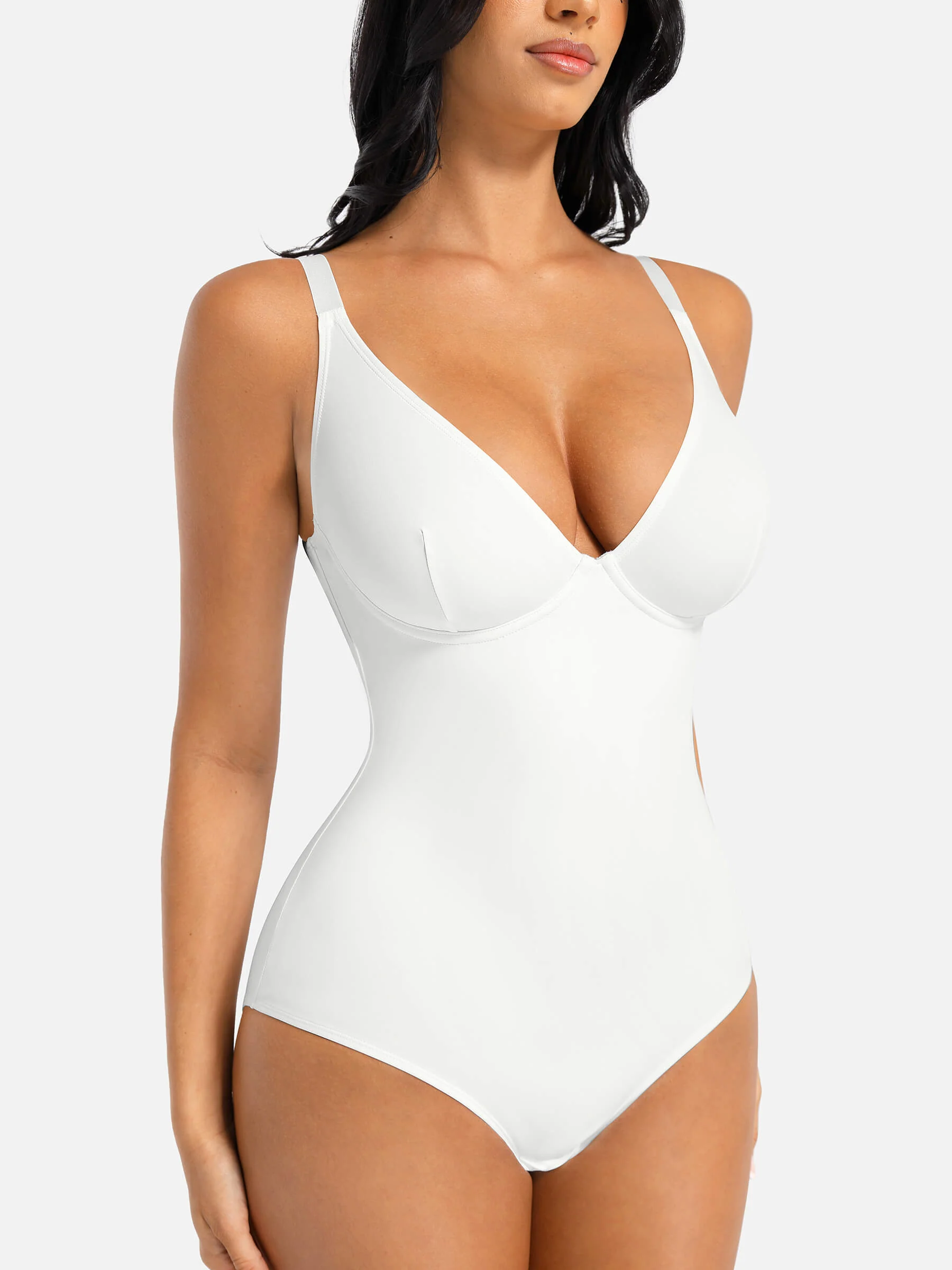 Feelingirl V Neck Tummy Control Shaping Bodysuit - Image 93