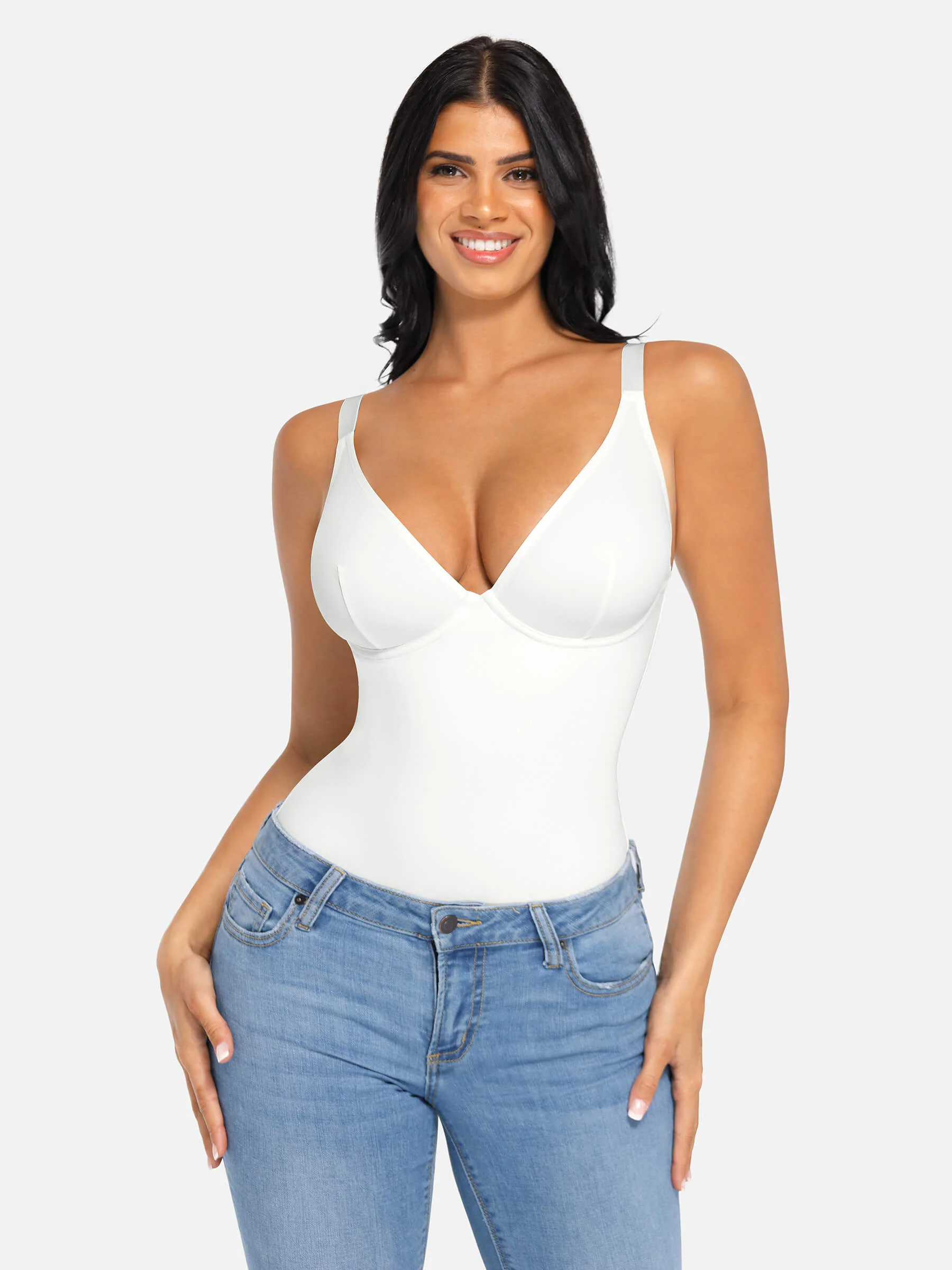 Feelingirl V Neck Tummy Control Shaping Bodysuit - Image 99